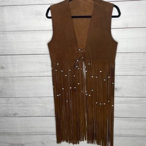 Authentic Vintage Brown Suede Vest with Fringe Made in Spain by Duette Exc Cond!